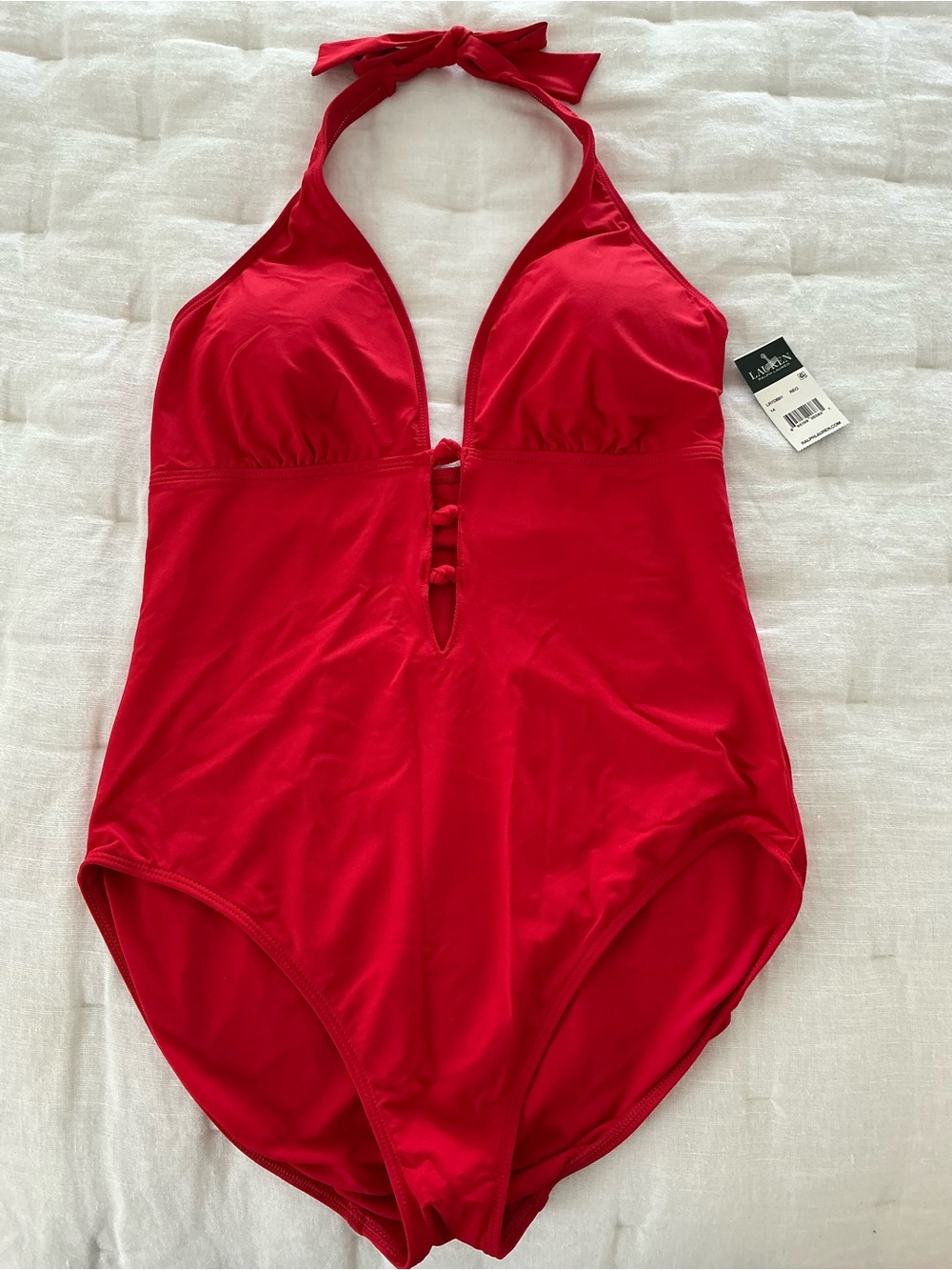 NWT Lauren Ralph Lauren Red Halter One-Piece Swimsuit - Picture 6 of 9